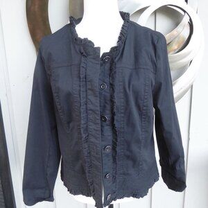 Light-weight Navy Cotton Jacket, with ruffle detail. Size 10
